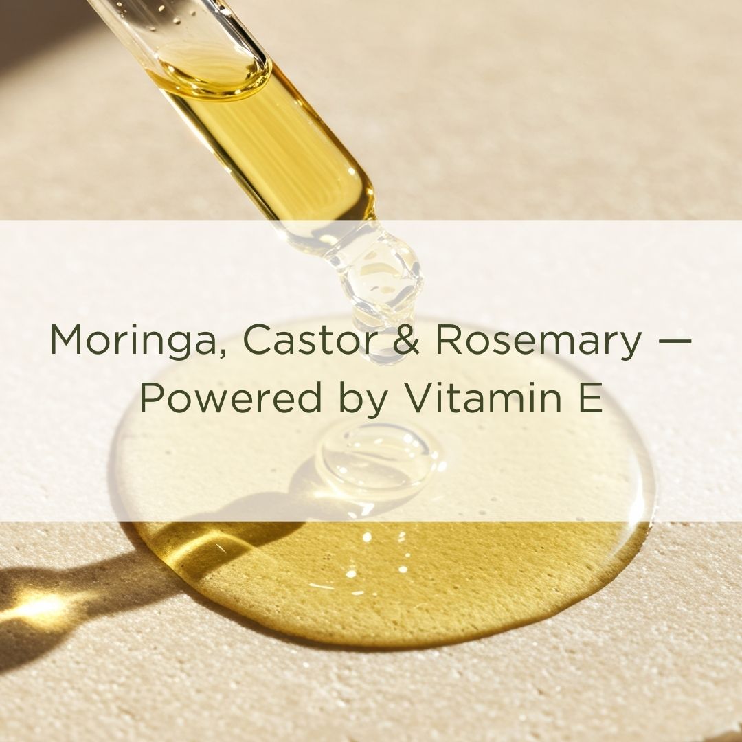 Organic moringa, castor, and rosemary oil with Vitamin E for natural hair growth and skin hydration