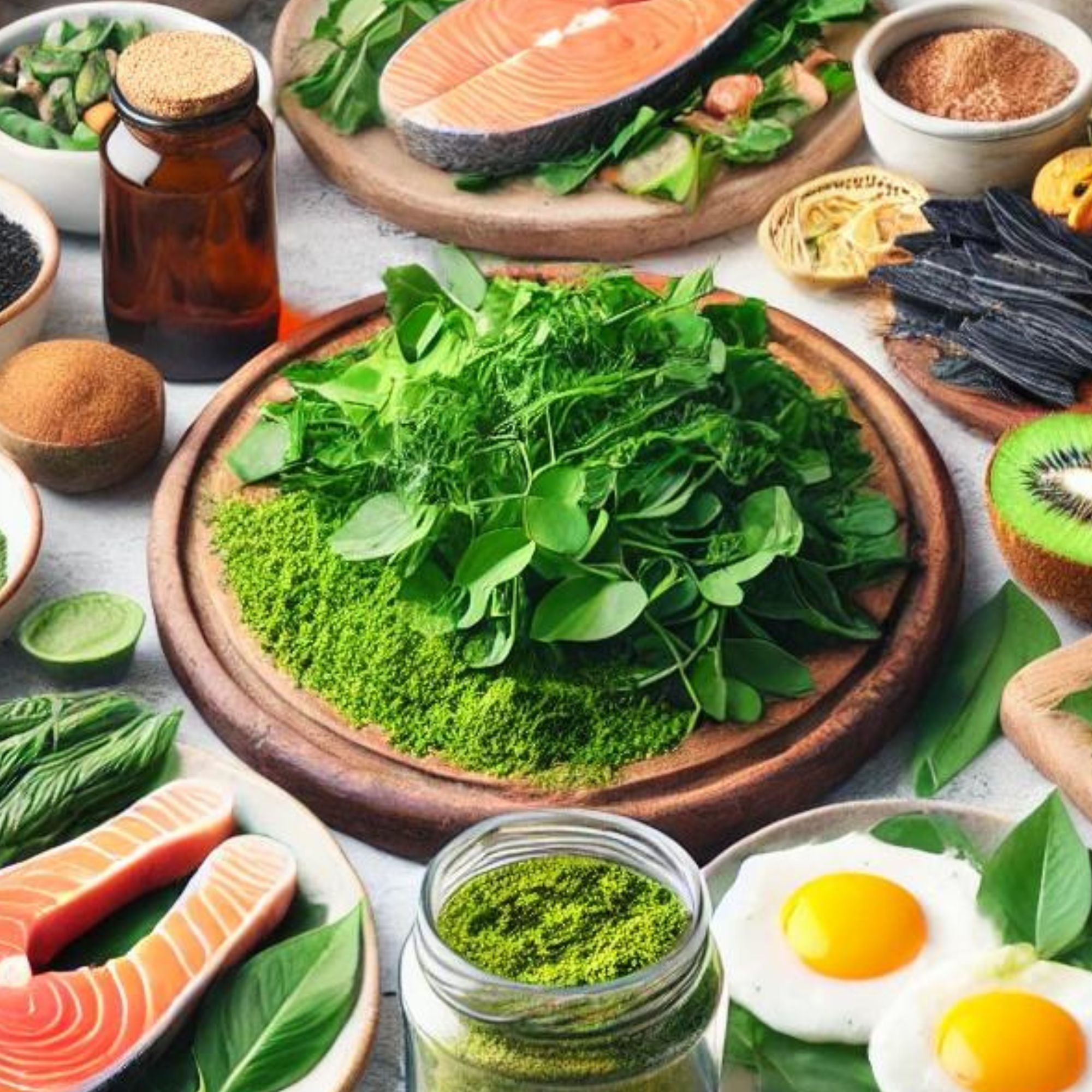moringa tree recipes fresh Moringa leaves, Moringa powder, grilled salmon, poached eggs, seaweed, and a variety of fresh fruits and vegetables