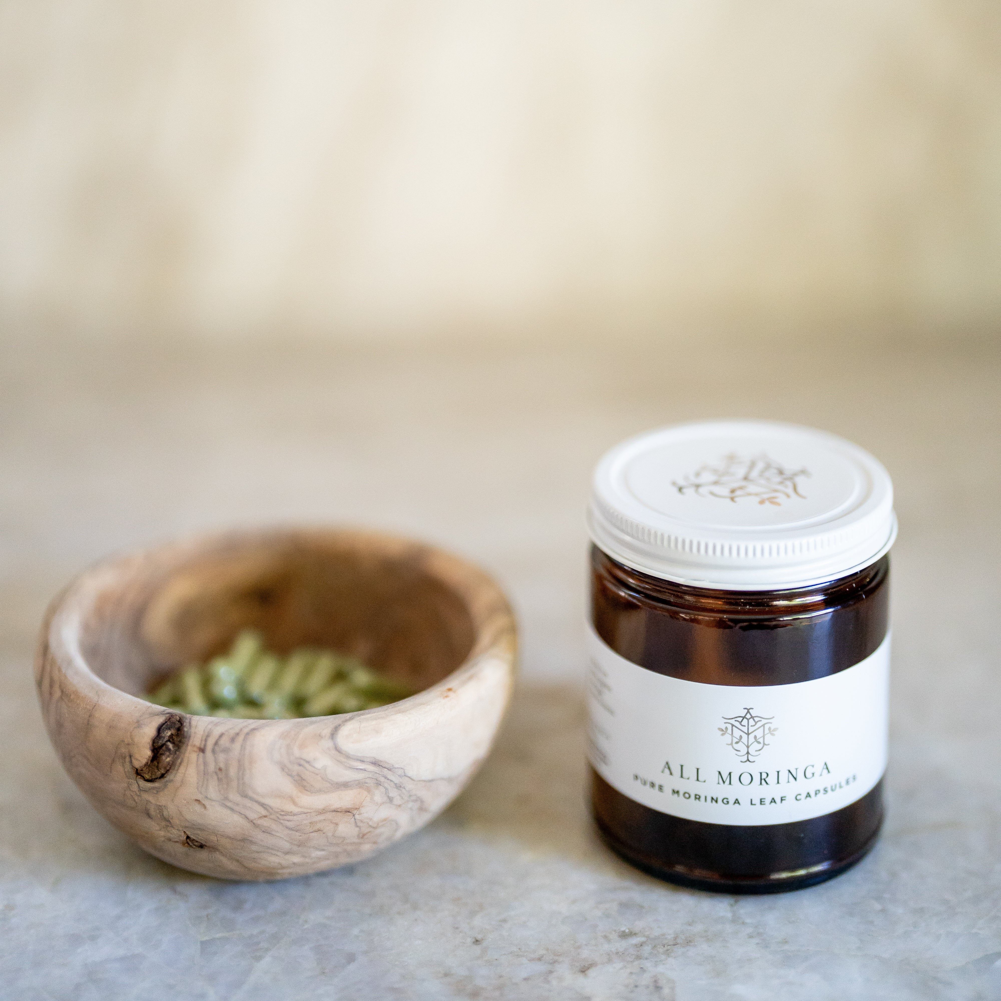 Premium Organic Moringa leaf Powder Supplements in Vegan Capsules 120ct in a Glass Jar. Non-GMO, Complete Green Superfood