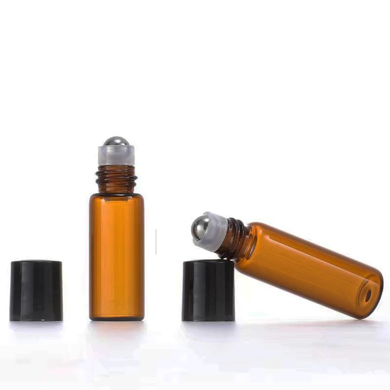 Amber Glass Roll on Bottle for moringa seed Oil Vials with Roller Metal Ball Refillable Bottles Containers