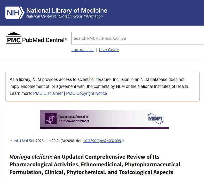 PMC PubMed Central homepage moringa leaves benefits research