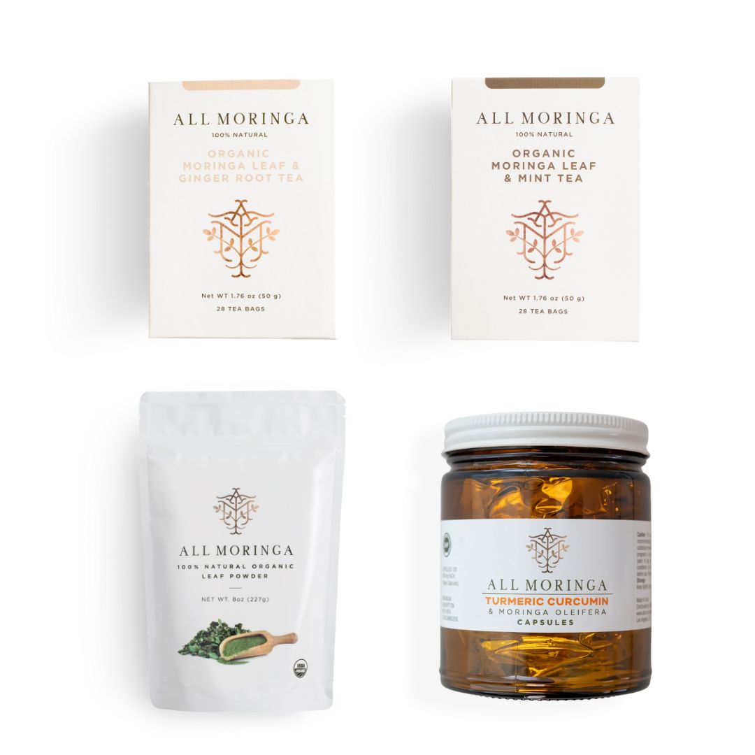 all moringa kit with turmeric curcumin tea and moringa powder