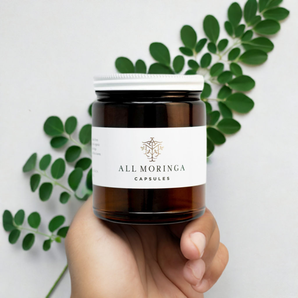 Premium Organic Moringa leaf Powder Supplements in Vegan Capsules 120ct in a Glass Jar. Non-GMO, Complete Green Superfood