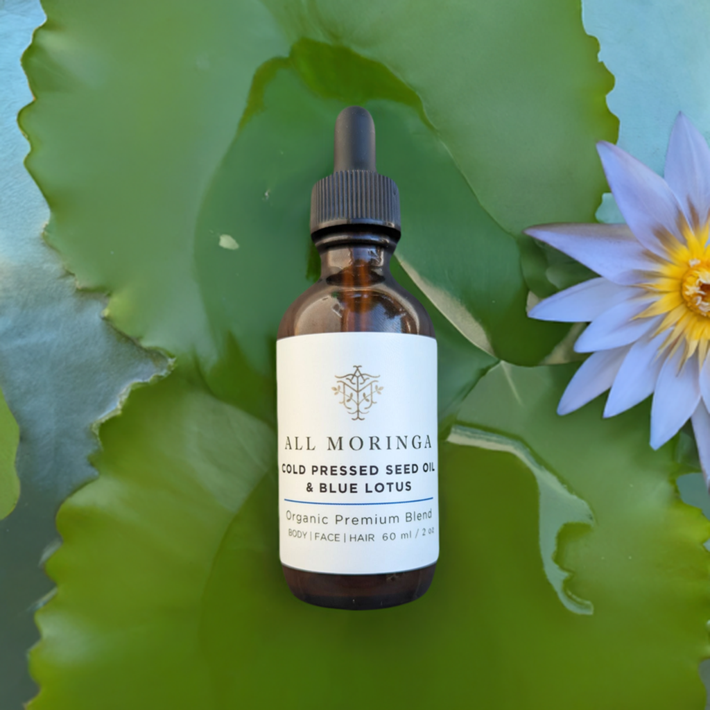 Organic moringa blue lotus oil on water lily