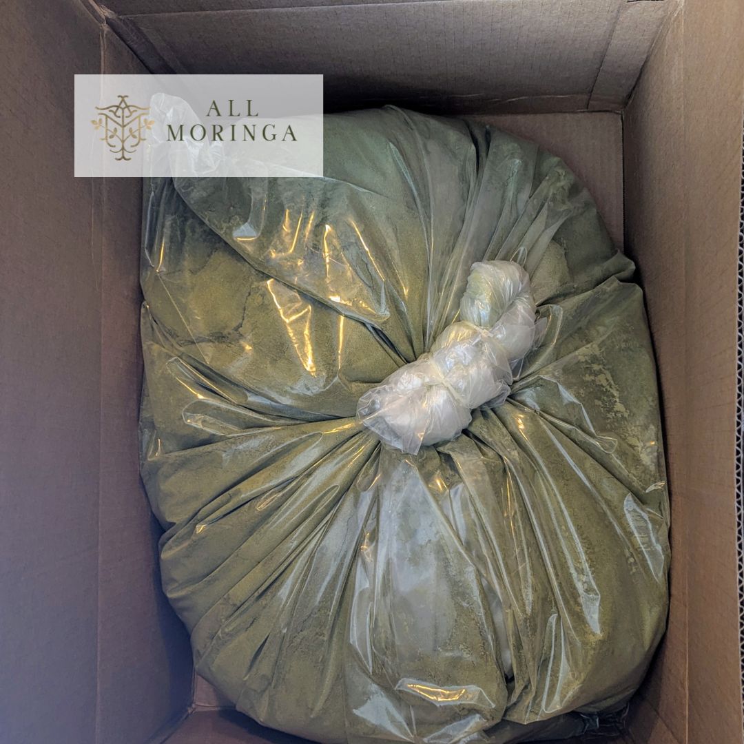 Organic Moringa Leaf Powder in Bulk - All Moringa image of an open bo
