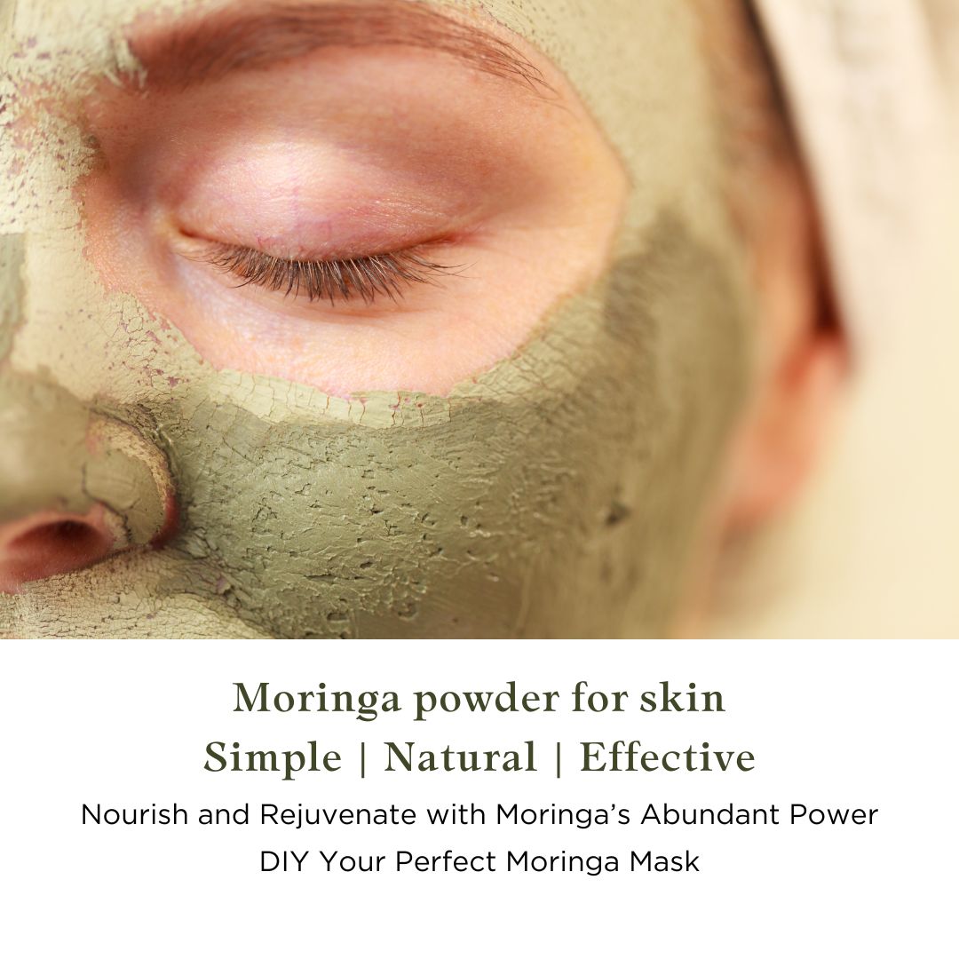 a woman face with moringa powder face mask skincare