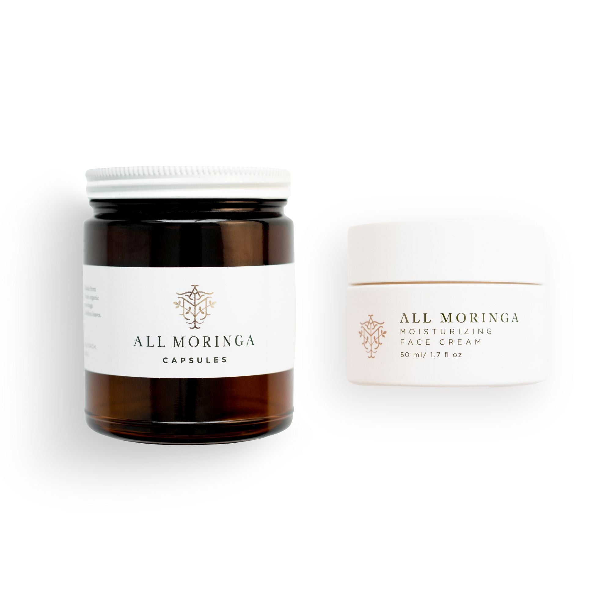 Holistic Beauty Routine: Moringa Face Cream and Capsules A picture of Moringa Face Cream and Capsules on a clean background, emphasizing their dual approach to skincare and wellness.