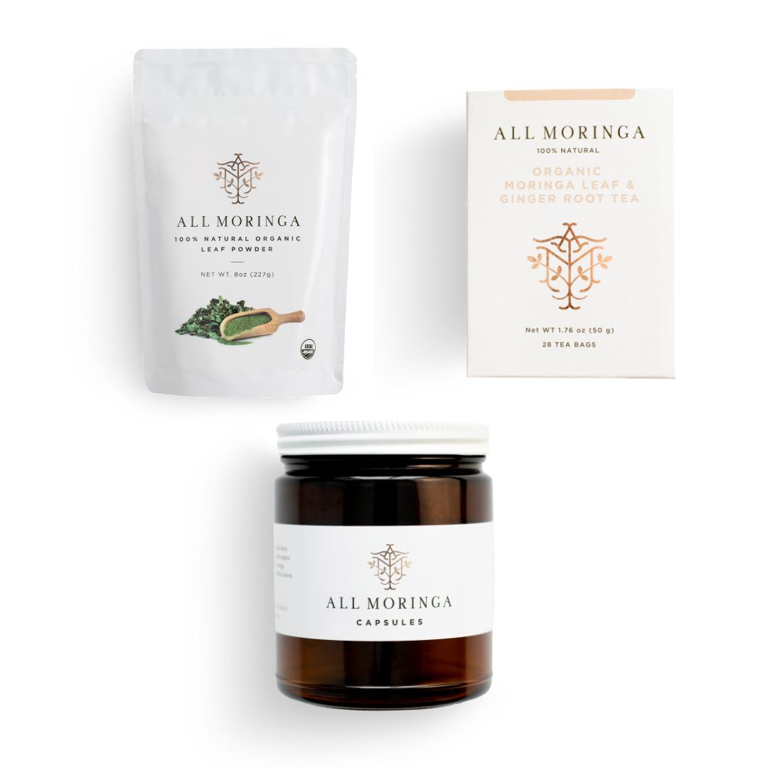 Moringa Ginger Tea and Moringa. powder capsules.