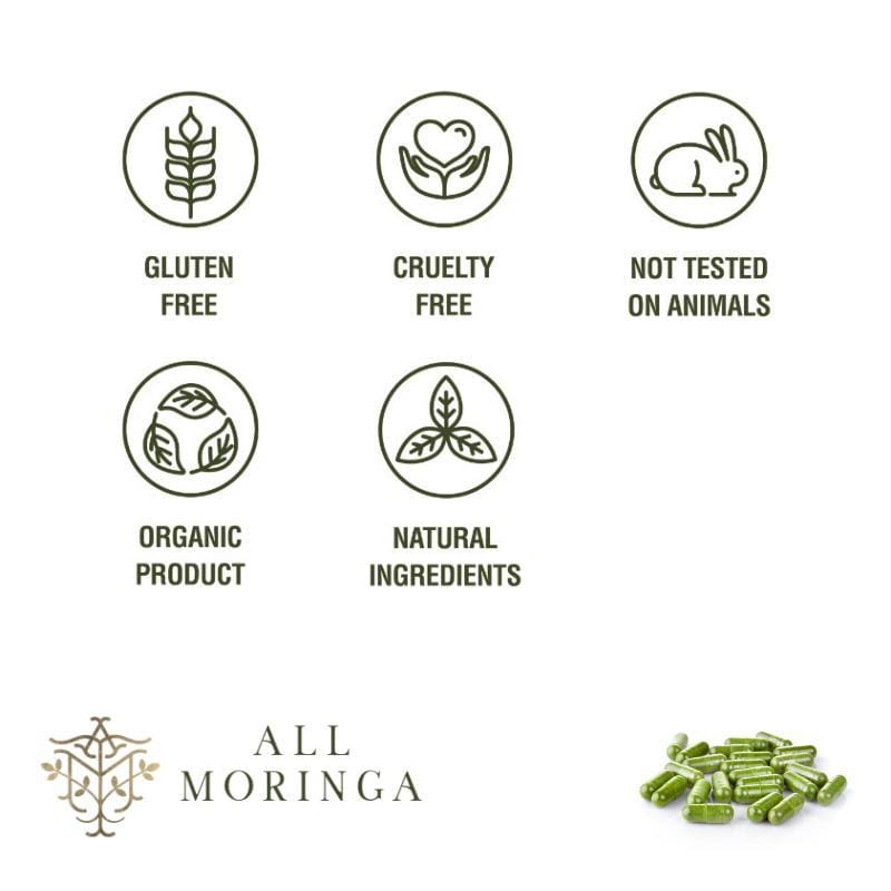 Premium Organic Moringa Oleifera leaf Powder in Vegan Capsules (one month supply) product features