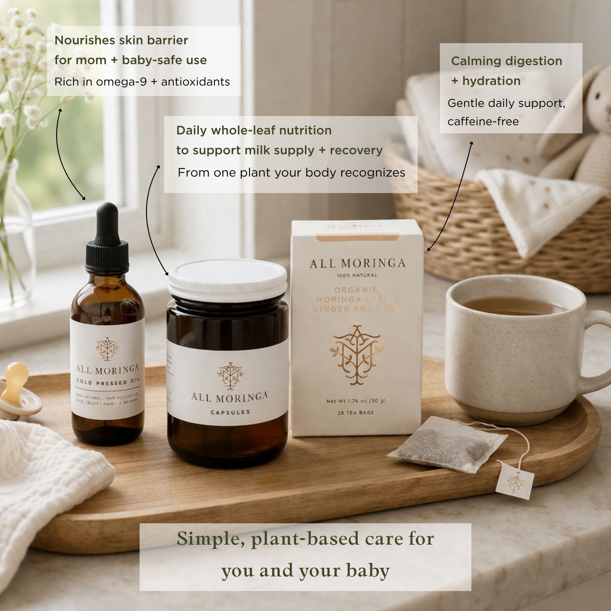 Moringa Postpartum & Infant Kit. Support Nutrition, Skincare & breast milk supply for Mom & Baby