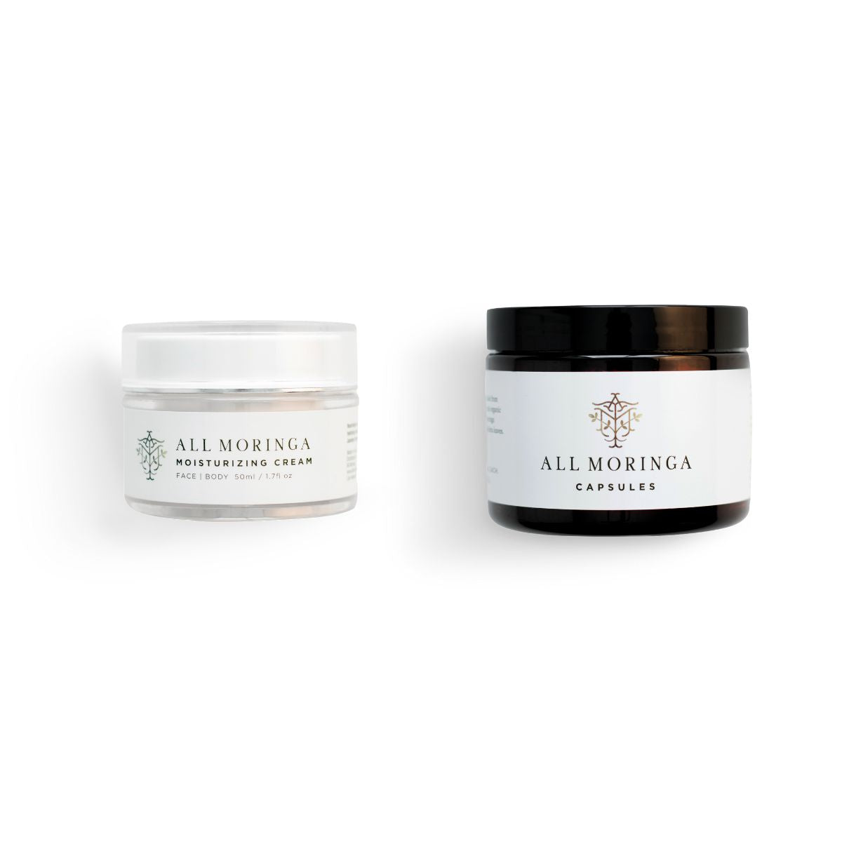 Holistic Beauty Routine: Moringa Face Cream and Capsules A picture of Moringa Face Cream and Capsules on a clean background, emphasizing their dual approach to skincare and wellness.