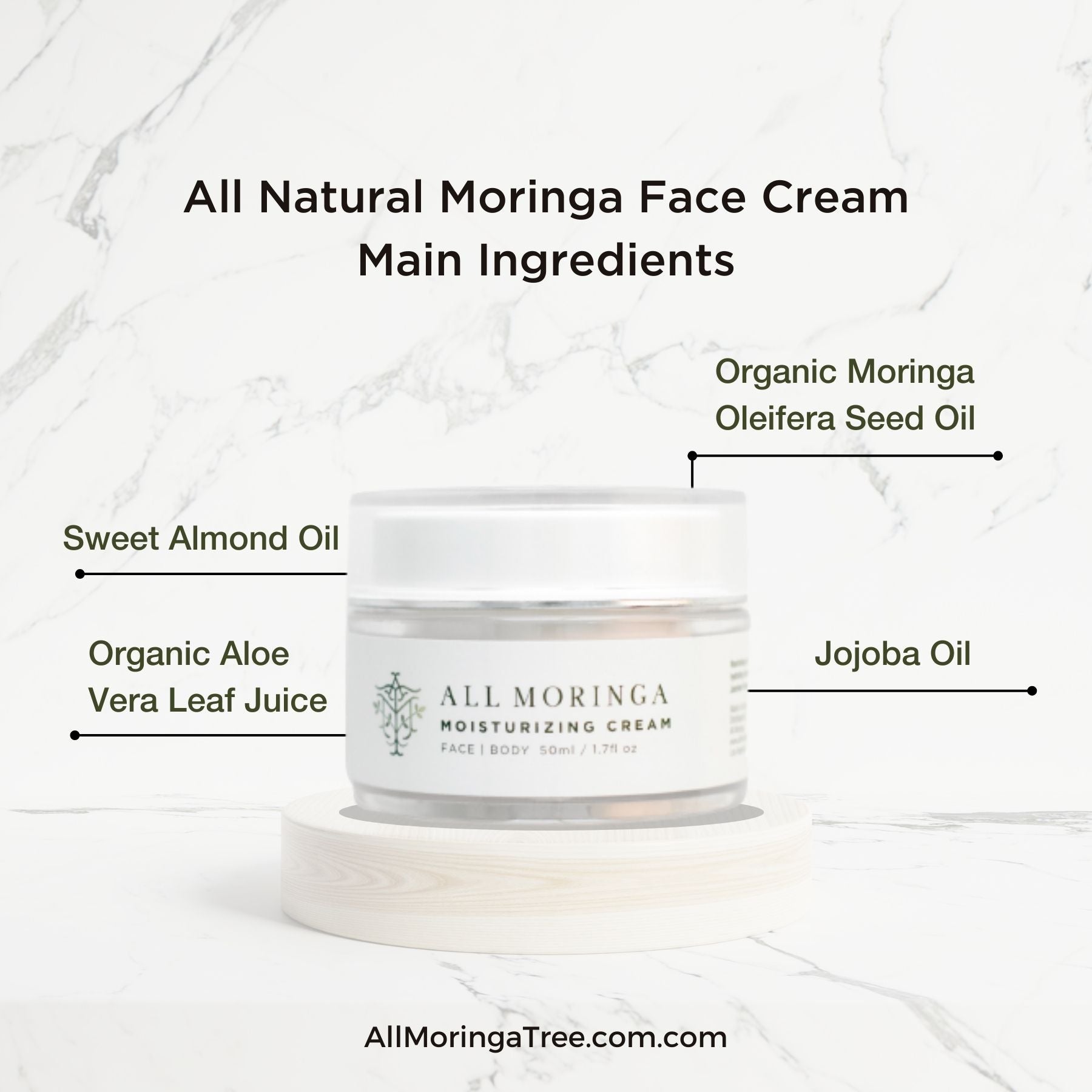 100% All Natural Moringa Moisturizing Face Cream for Hydrated & Glowing Skin