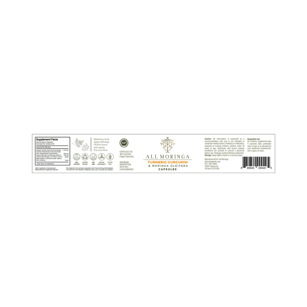 turmeric and moringa products label