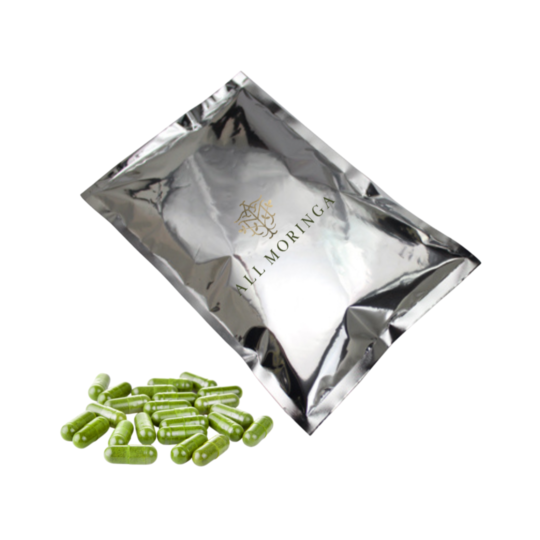 organic moringa capsules in a refill bag 30 day supply