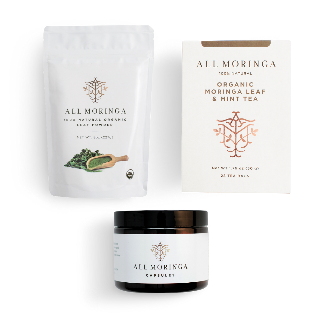Moringa Capsules, Powder, and Tea Starter Kit (Small Size) - Boost Your Health and Wellness with This Superfood Bundle